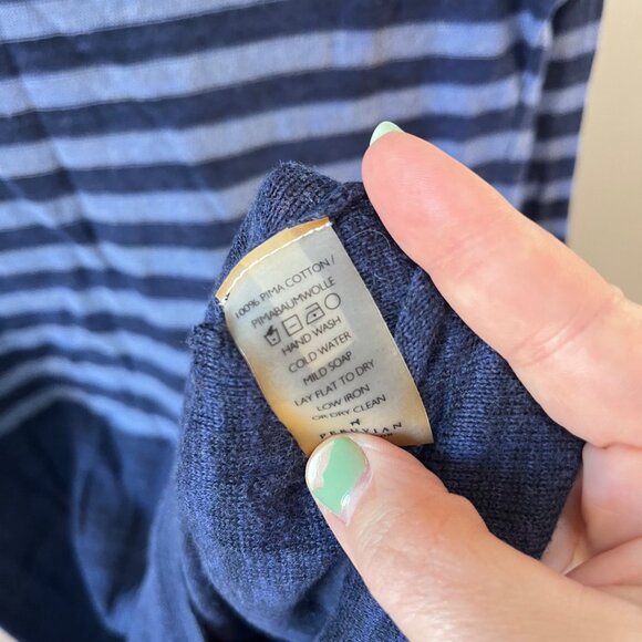 Peruvian Connection 100% Pima Cotton Blue Striped 3/4 sleeve Knit Dress- Size M - Picture 3 of 4